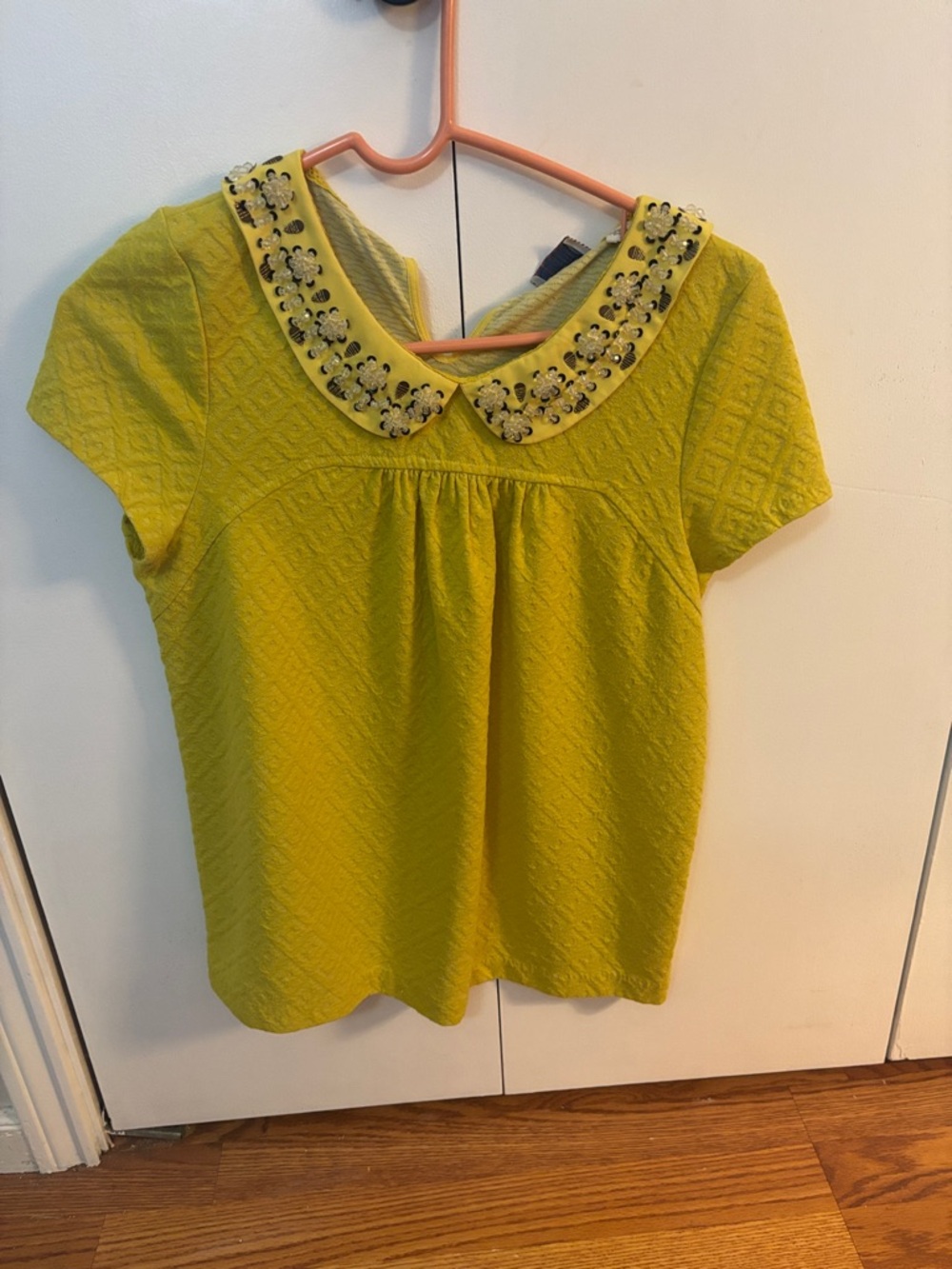 Anthropologie, Embellished Peter Pan Collar Top in Yellow